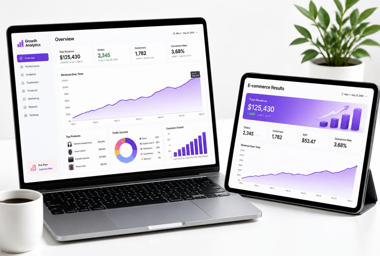 Marketing analytics dashboards showing campaign growth